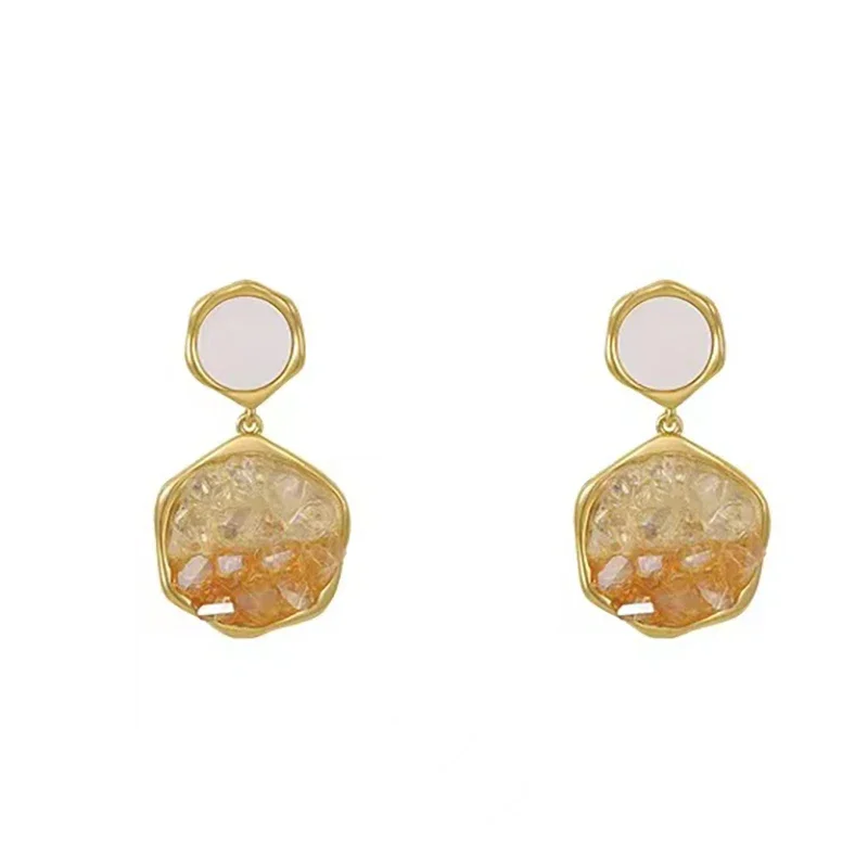 2023 Gradient Champagne Crystal Geometric Pendant Earrings Luxury Accessories for Korean New Fashion Jewelry Wedding Women‘s Ear