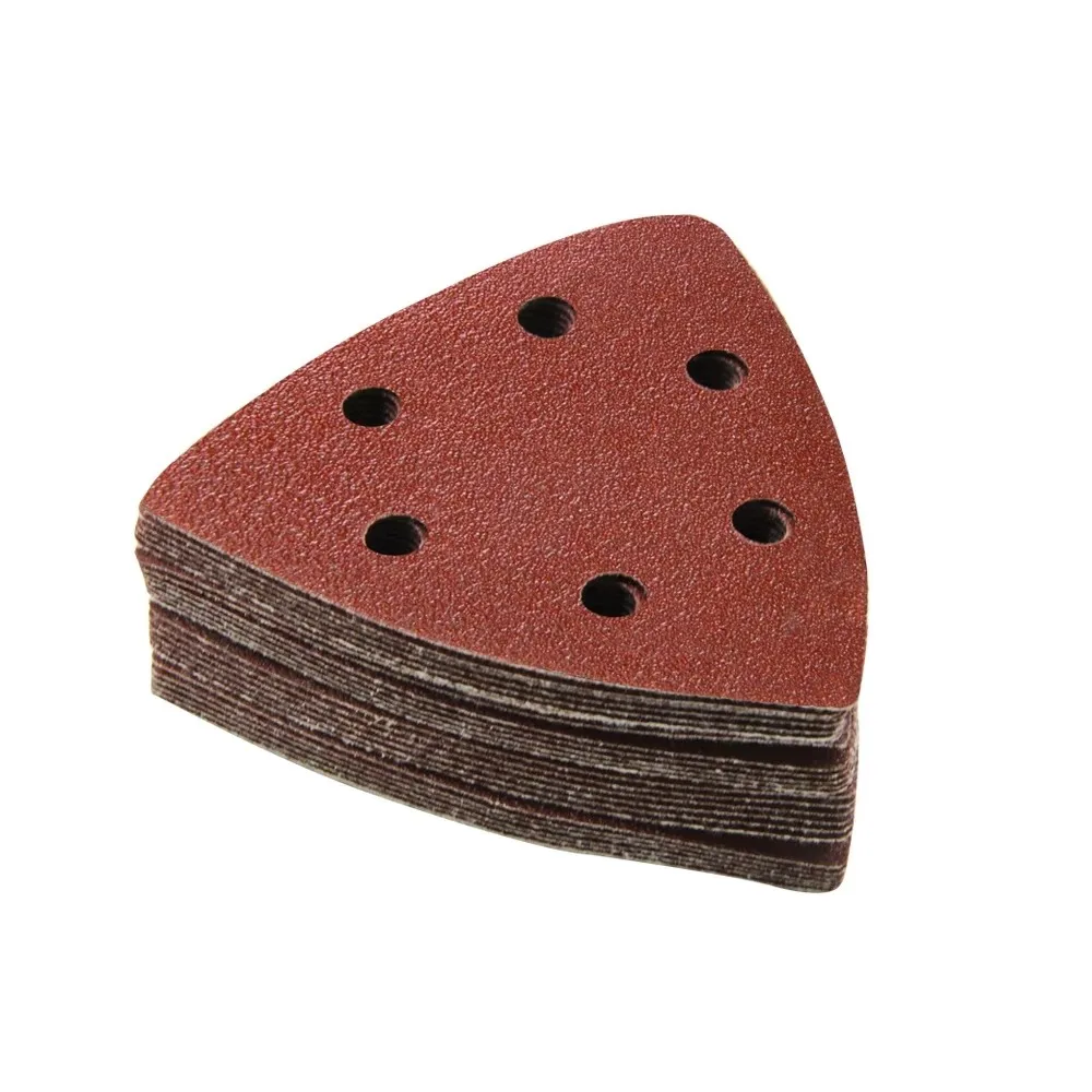 Feuilles abrasives triangulaires pour le ponçage du bois, papier de verre, crochet et boucle, disques abrasifs, 6 trous, 90*90 * mm, 40 -320 grains, 20 pièces