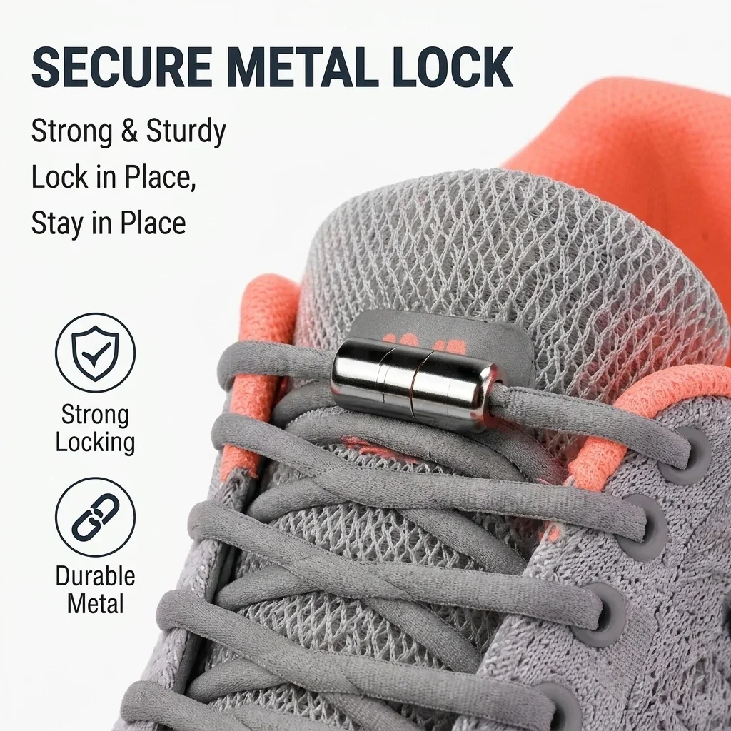 New Metal Lock Lazy Laces for Kids and  One Size Fits All Shoe No Tie Shoelaces Elastic Shoe Laces Sneakers Shoelace