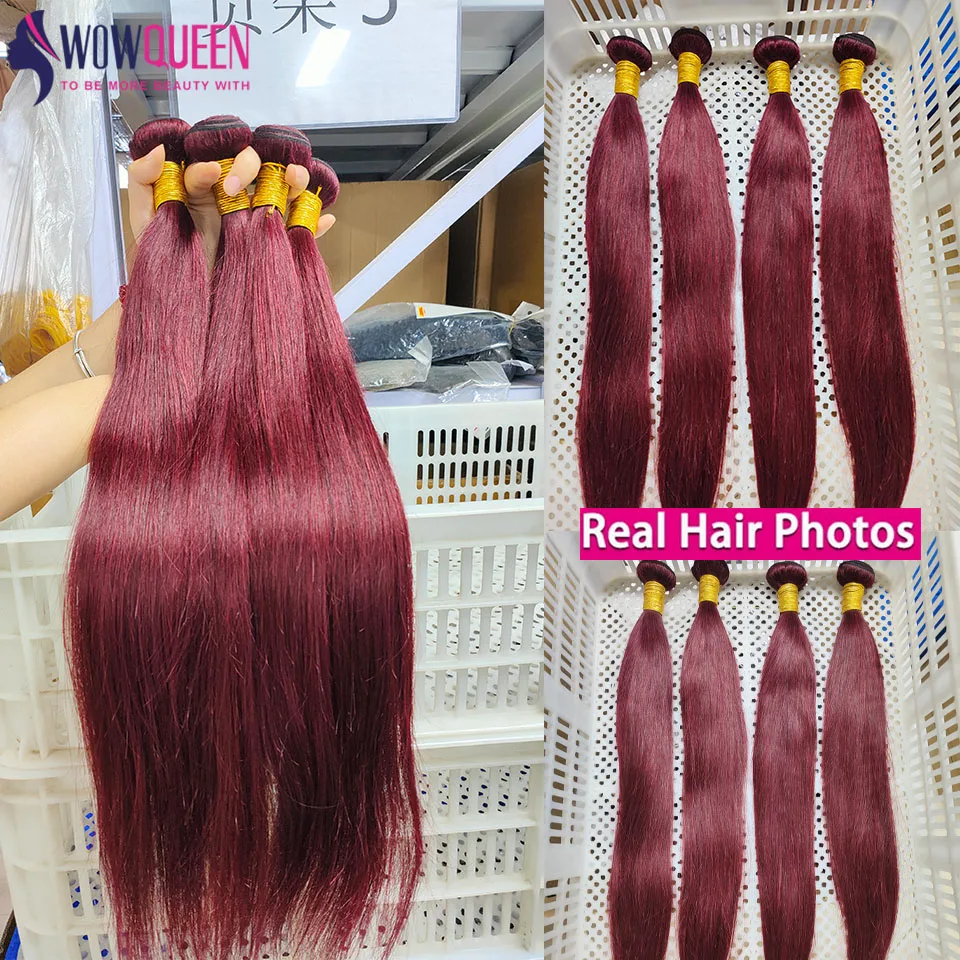 99J Straight Brazilian Human Hair Bundles Burgundy Red Straight Hair Weave Bundles 1/3/4 PCS Remy Bundles Deals Hair Extensions