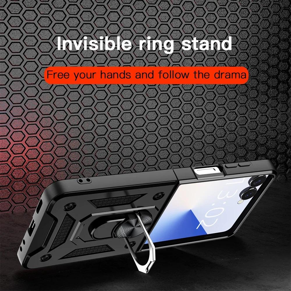 Premium Military Grade Armor Shockproof Protection Case For Samsung Z Flip 7 FE 6 5 Car Magnetic Invisible Ring Bracket Cover view 4