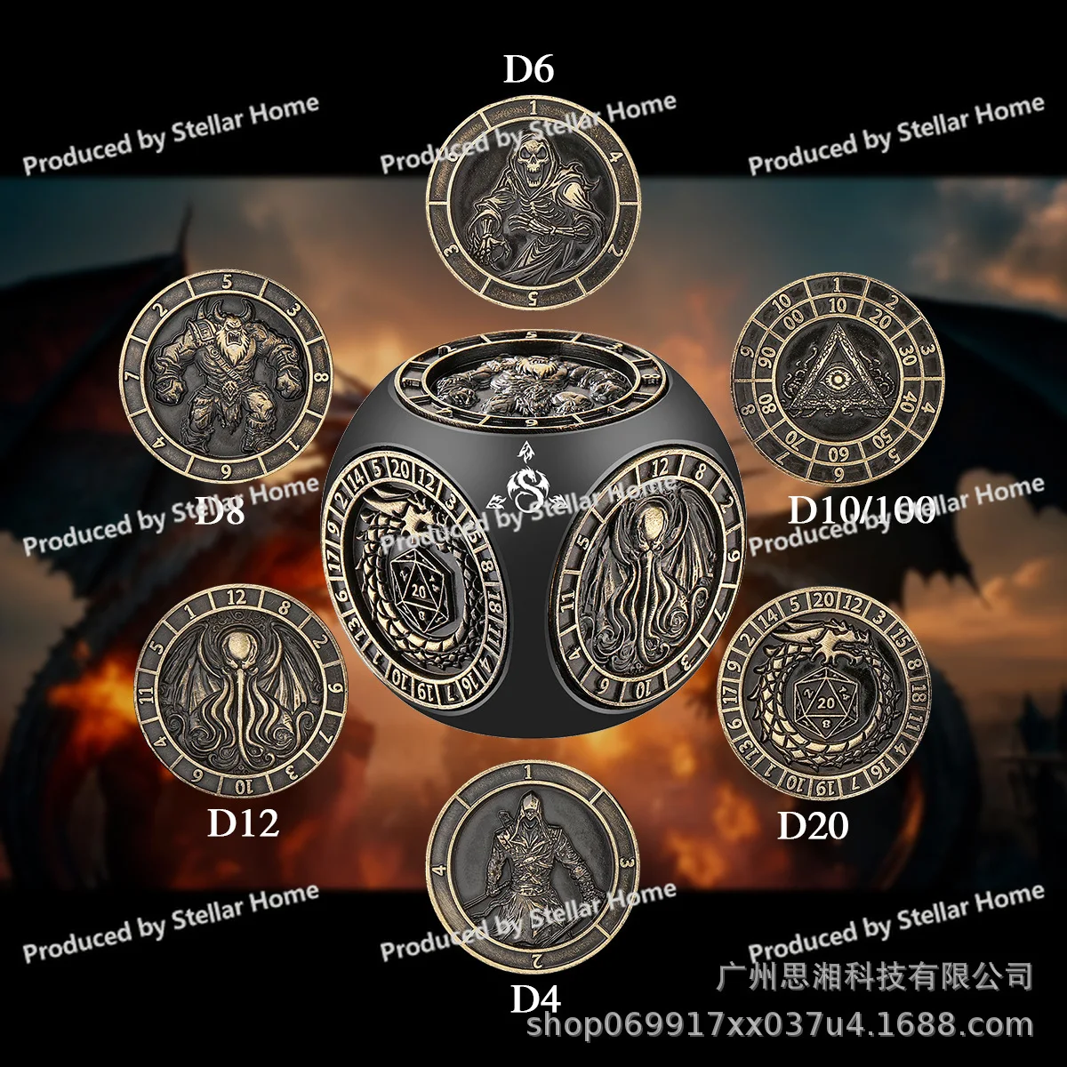 Metal 6-sided Metal DND Dice Dungeons & Dragons RPG Cthulhu RPG