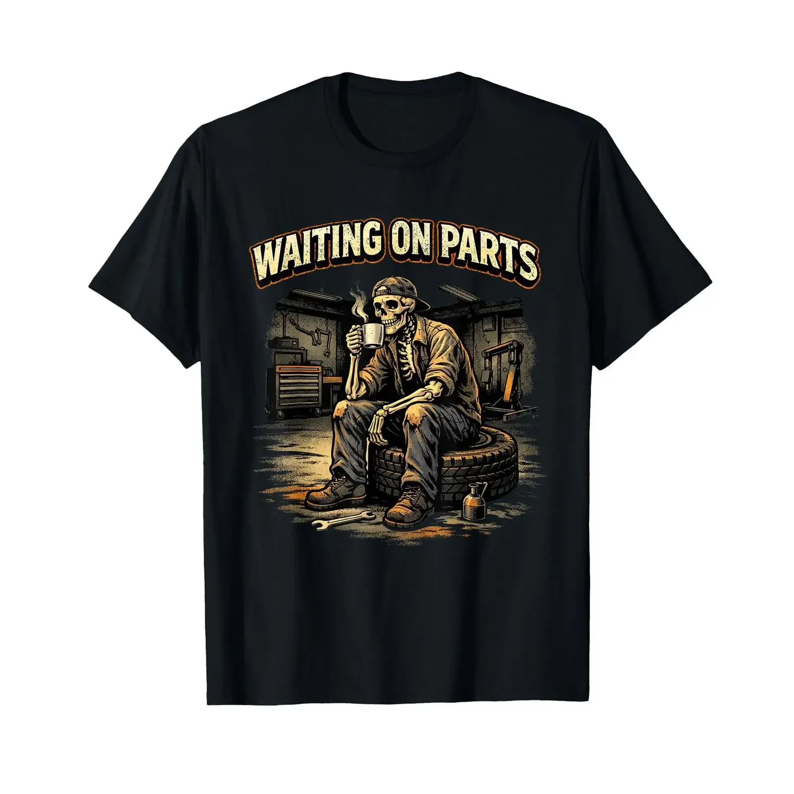 Mechanic Men Auto Repair Waiting on Parts Car Technician T Shirt vintage Washed homme graphic Stretched streetwear Casual