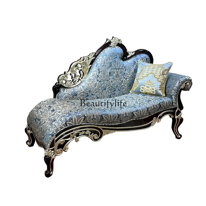 

French luxury chaise longue, European-style bedroom solid wood beauty couch, living room chaise longue