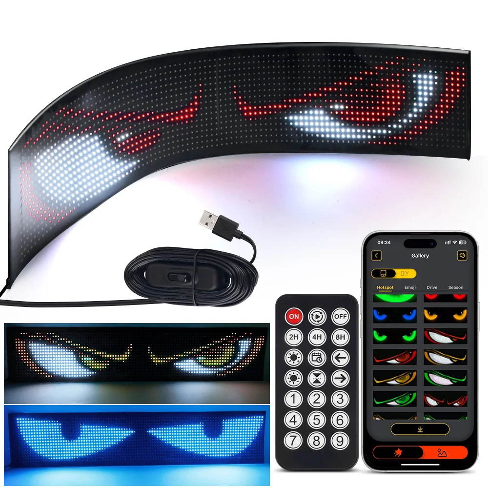 

Светодиодные глаза для грузовика, светодиодная матричная панель, рекламный экран, автомобильная панель, сделай сам, программируемое управление через приложение Bluetooth, прокрутка света