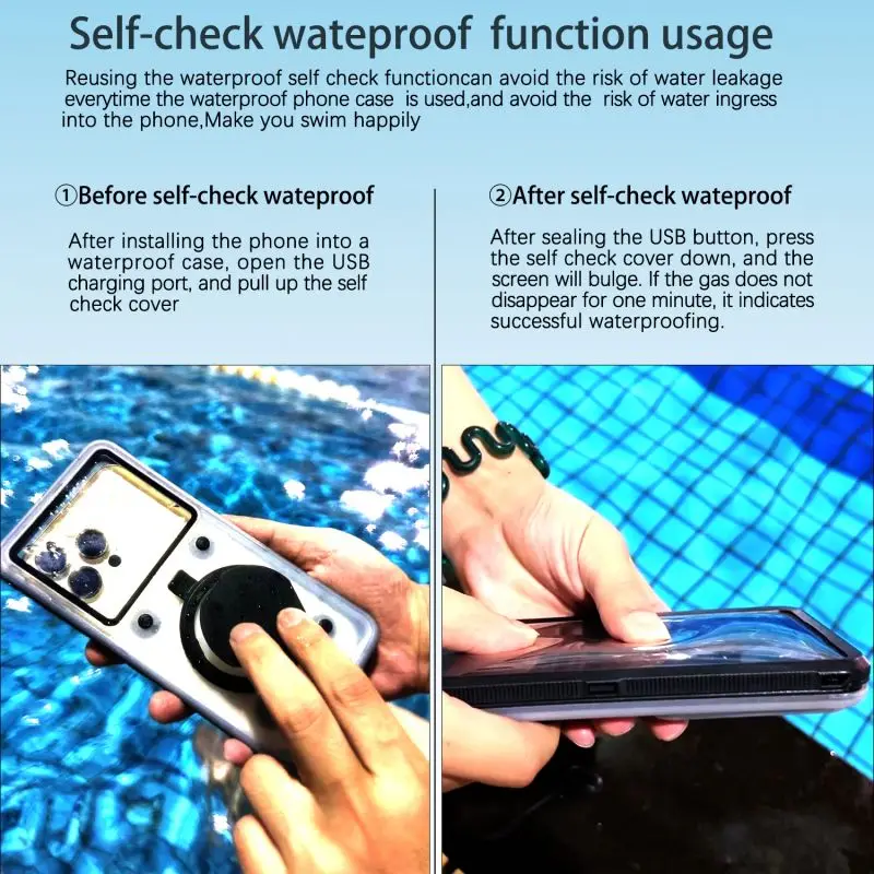 Self-check Leak Water General Size 30 Meter 33FT Deep Waterproof Case For Huawei Honor Xiaomi Oneplus Samsung iPhone Diving Swim