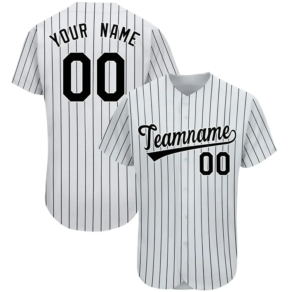 Customizable Baseball Jersey Team Shirt Embroidered Team Personal Name Number Stripe Hip Hop Pinstripe Sportswear T-shirt Men