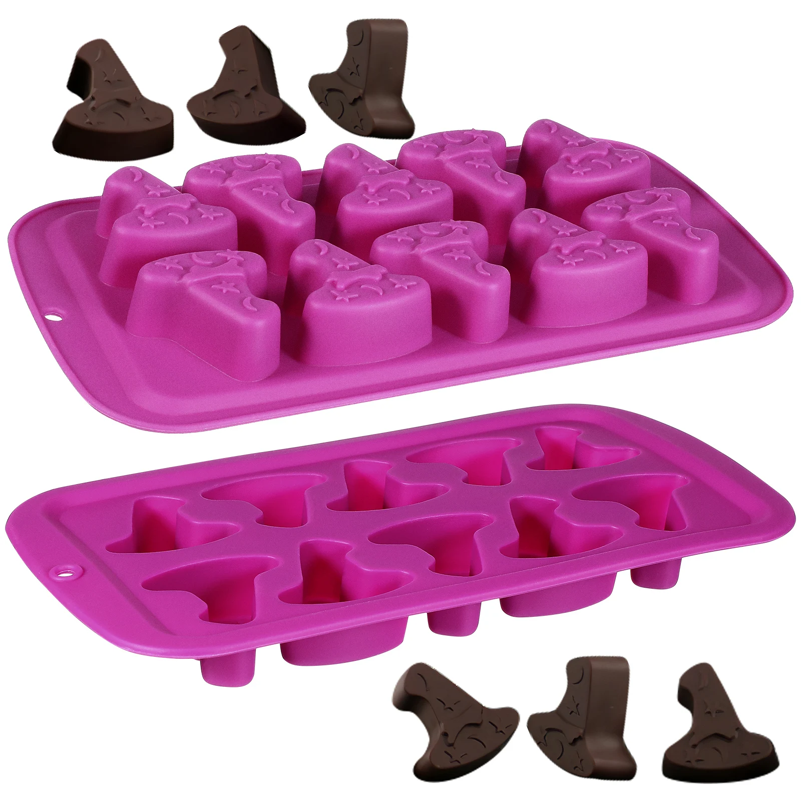 

2Pcs Wizard Hat Silicone Chocolate Mold for Halloween Ice Cube Makers Reusable Easy Clean Baking Tools Candy Molds