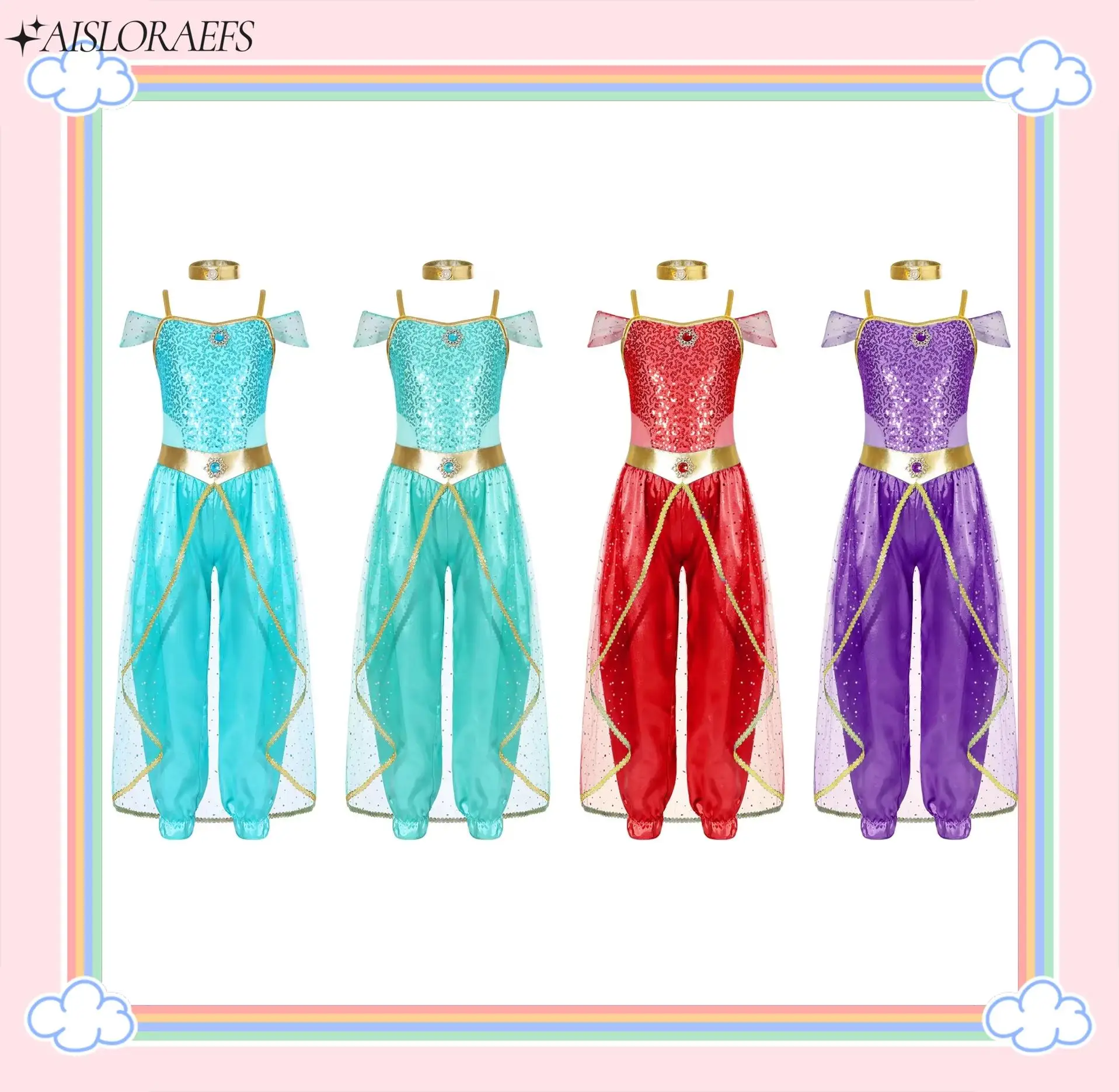 

Teen Girls Arabian Princess Dress Jumpsuit Birthday Party Christmas Indian Belly Dance Dress Halloween Cosplay Jasmines Costume