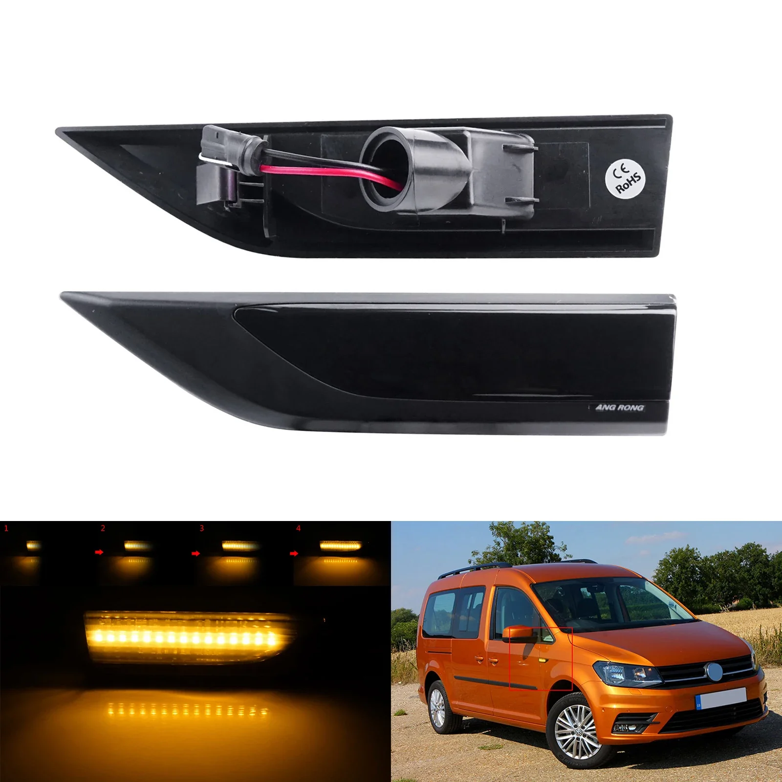 

For 2015-2020 VW Caddy MK IV Dynamic LED Side Repeater Marker Indicator Light Amber
