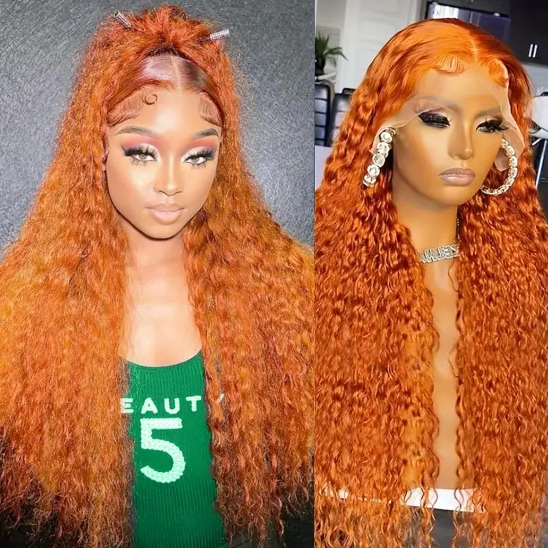 

Deep Wave Ginger Orange Lace Front Curly Human Hair Wig Water Wave 13x4 13x6 HD Lace Frontal Wig For Women Brazilian 250 Density