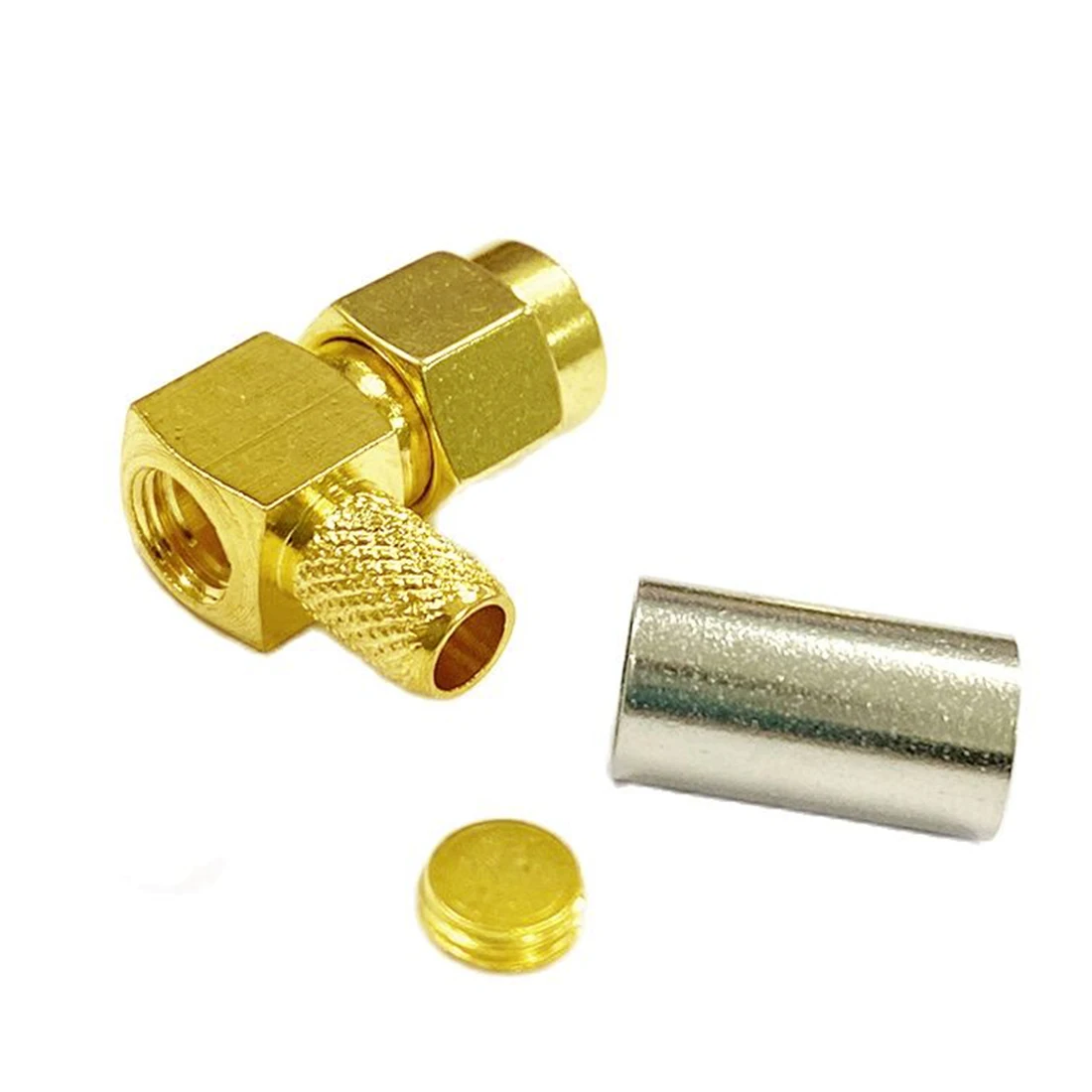 1pc  New SMA Male Plug RF Coax Connector Right Angle Type 90-Degree Crimp For RG58 LMR195 Cable Goldplated Wholesale