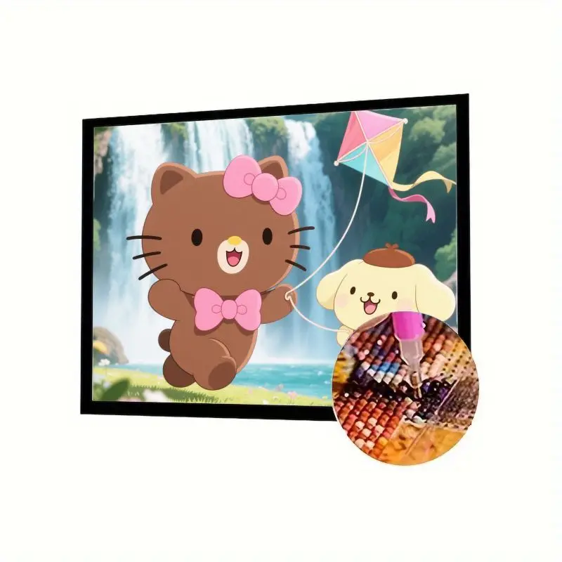 

1PC Kawaii Brown Bear Kitty & Pompompurin Flying Kite 5D Full Drill Diamond Painting Kit - Adorable Cartoon DIY Diamond Art Craf