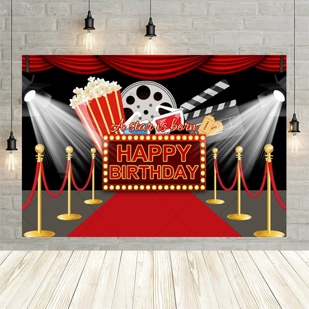 Movie Night Party Backdrop Popcorn Baby Birthday Background Premiere Marquee Red Carpet Celebrity Decor Photobooth Photo Studio