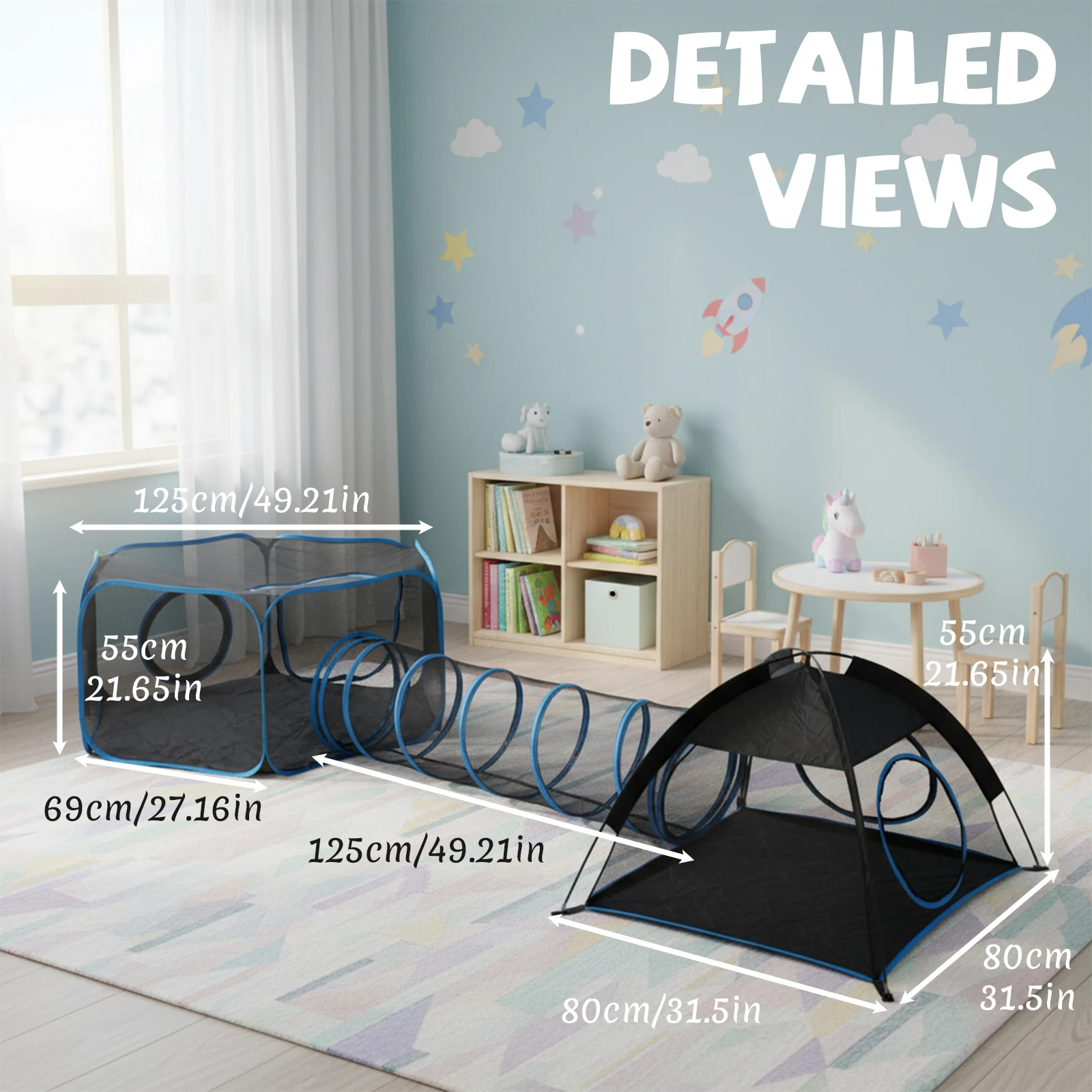 

3-in-1 Portable Mesh Pet Fence Playhouse Multi-Animal Cage with Tunnel Indoor Outdoor Easy Setup for Cats And Small Animals