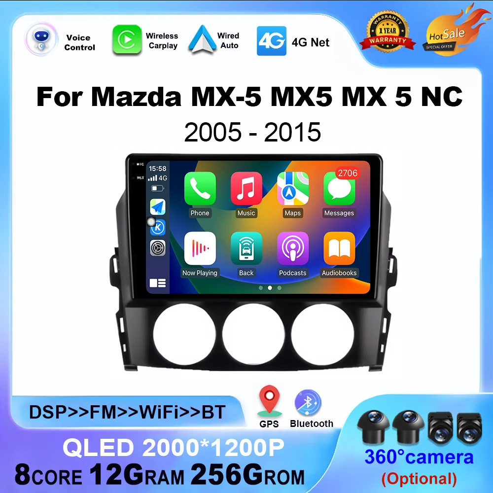 

Автомобильный радиоприемник Android, мультимедийный плеер, GPS для Mazda MX-5 MX5 MX 5 NC 2005-2015, головное устройство, 4G Bluetooth DSP, беспроводной Carplay, без 2DIN