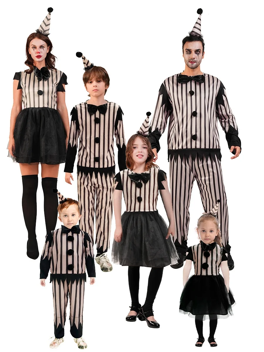 

Adult Children Evil Clown Circus Cosplay Halloween Costume Vintage Men Bloody Killer Clown Outfits Carnival Purim Fancy Dress up