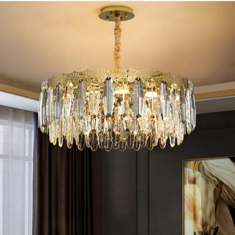 GHJUYIOL Light luxury living room crystal chandelier, new crown light, dining room bedroom light, luxurious and atmospheric ligh