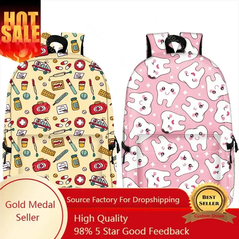 Hot Sale Doctor Nurse  ECG Printing Backpack for Teenager Girls Children Cute Tooth Fairy Travel Bag Student Bagpack