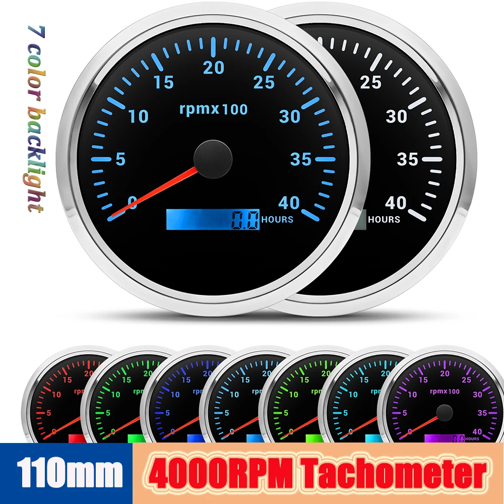 110MM Car Tachometer Digital Speed Tach Hour Meter 4000RPM Boat Tachometer Tahometru Waterproof Universal Automotive rpm Gauge