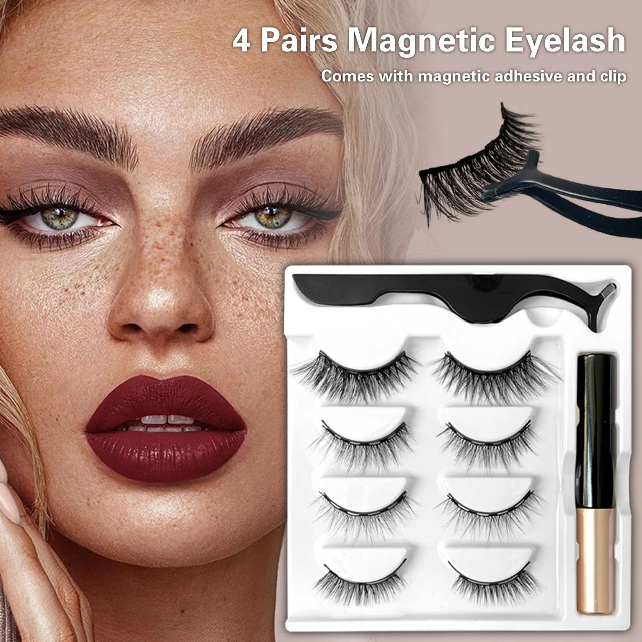 4 Paar Magnetische Wimpers 3d Nerts Wimper Make-Up Magnetische Wimpers Eyeliner Pincet Set Natuurlijke Valse Wimpers Korte Nepcils