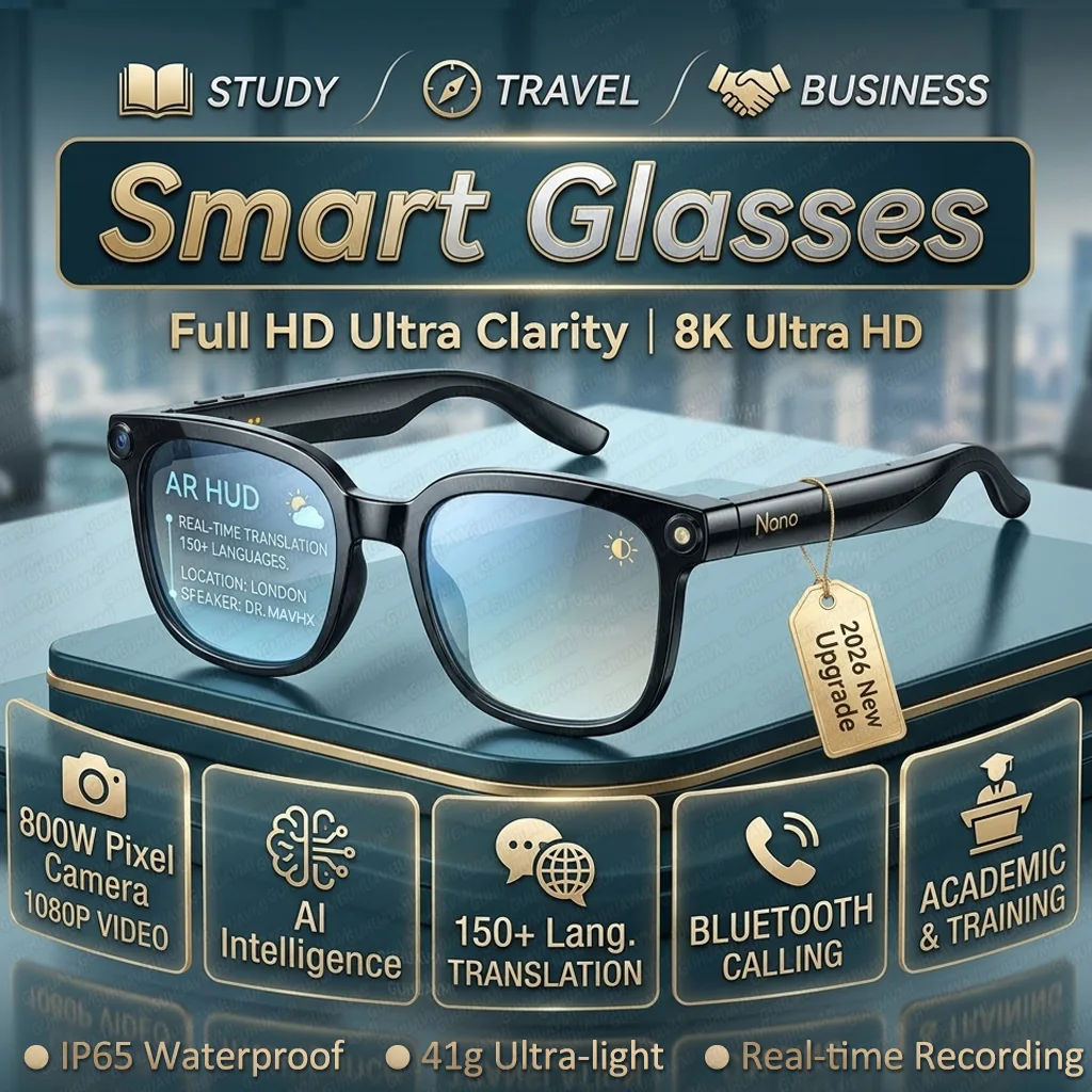 

New Smart AI Glasses 1080P HD Video Record 800W Camera ChatGPT Bluetooth Call 32GB ROM Language Translation Music Sunglasses Men