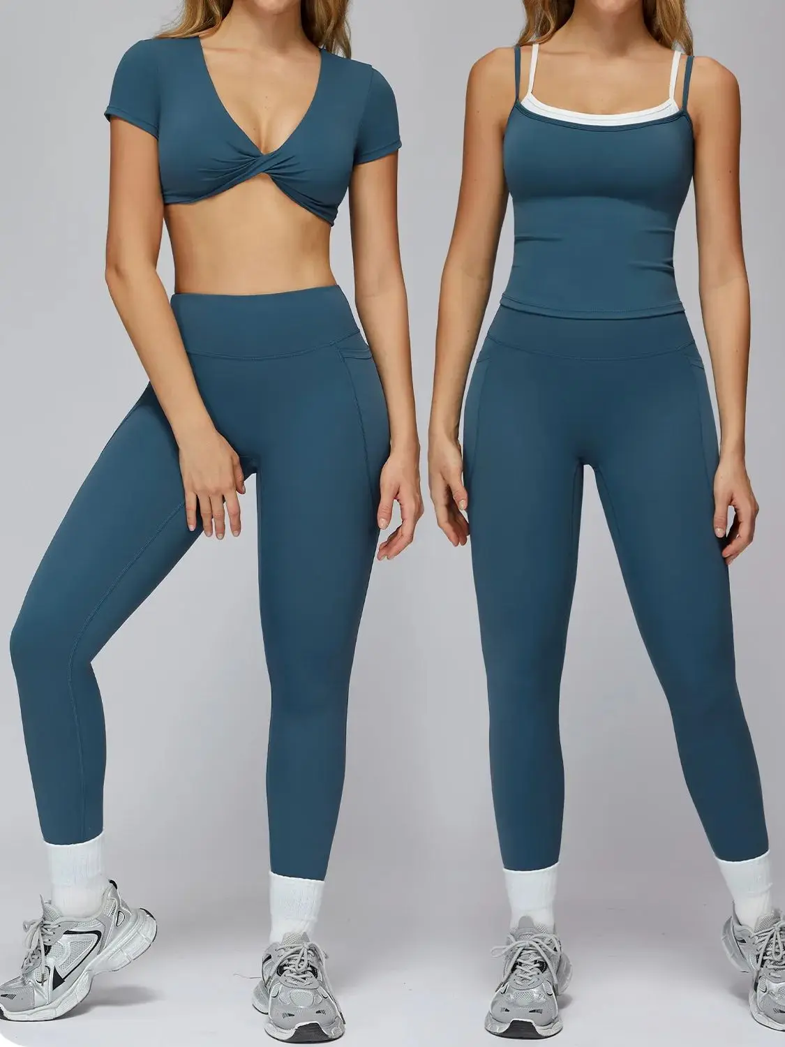 

2-Piece Sports Set Gym Set Women Quick-Drying Yoga Suit with Sexy Gym Leggings Women Sandals Running and Yoga Training Clothing