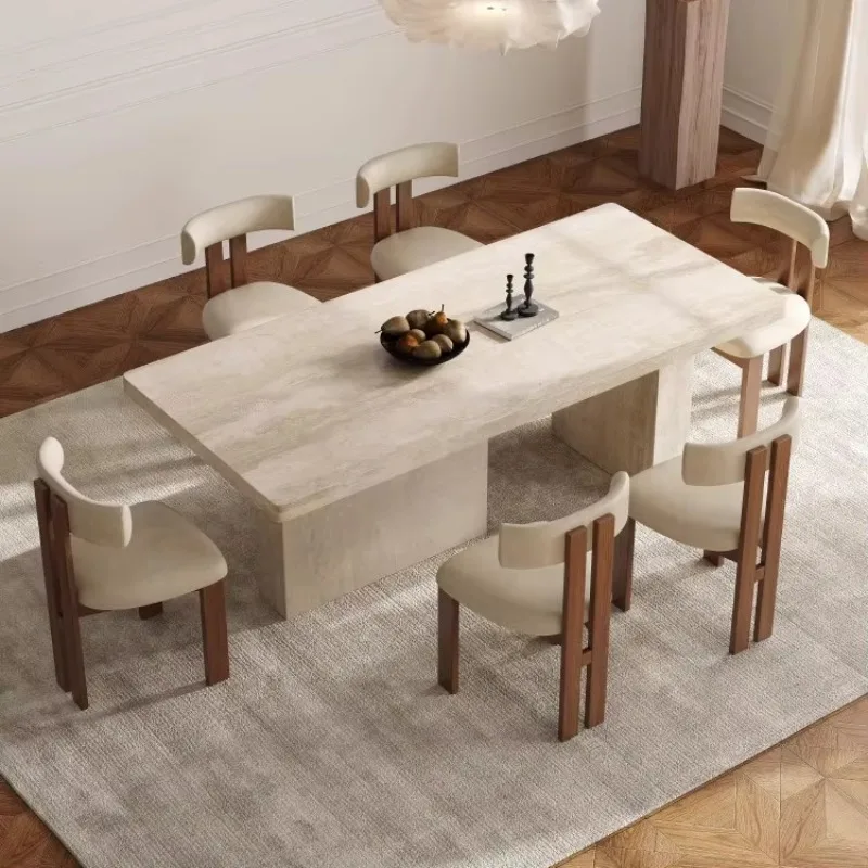 

Modern travertine dining table, dining table, luxury dining room, natural travertine marble flat stone furniture