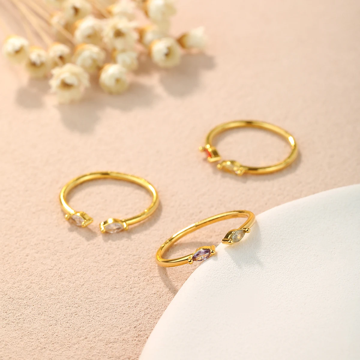 خاتم نسائي من حجر الزركون اللامع من كينيتيال قابل للتعديل للنساء لون ذهبي خاتم مجوهرات كريستالي أنيق للنساء #6