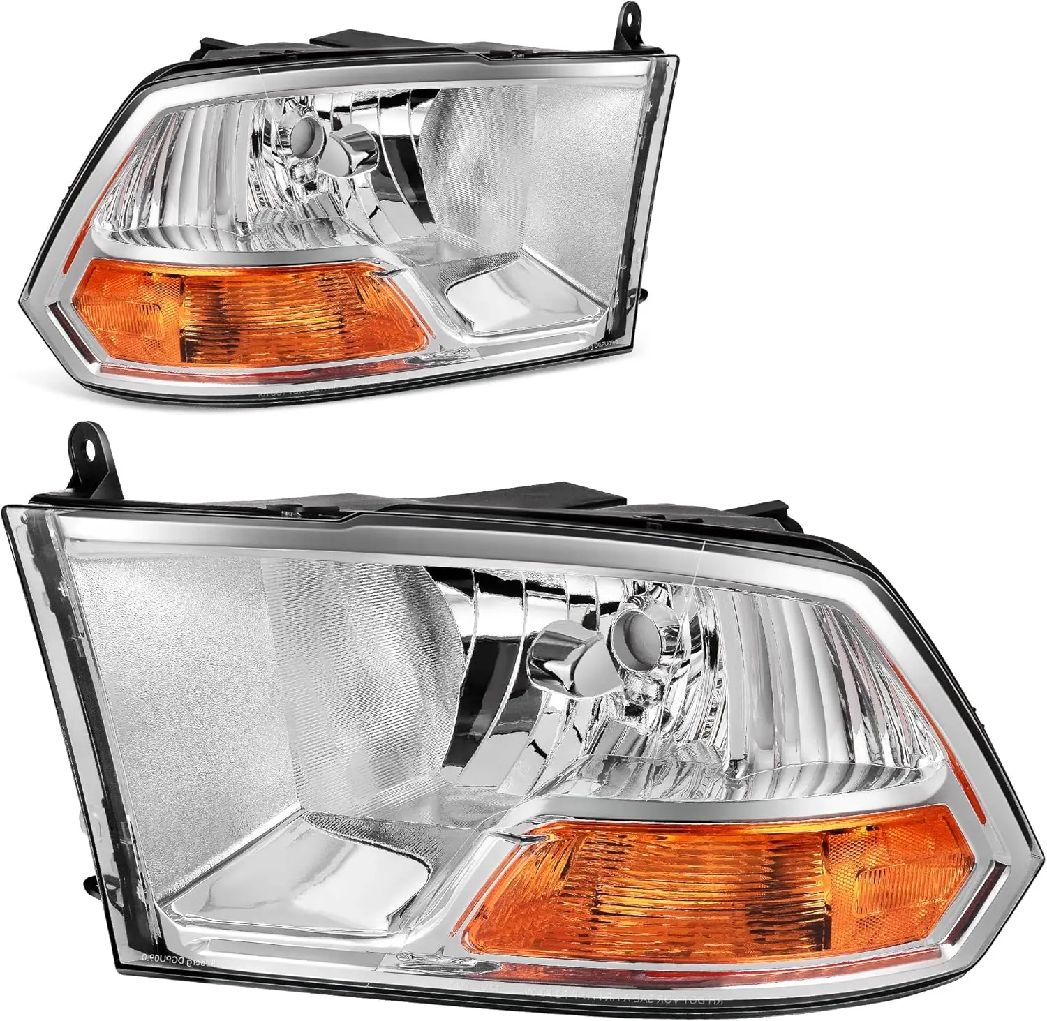 Headlight Assembly Compatible with 2009-2012 Dodge Ram 1500 2500 3500 Pickup Dual Beam Model Headlamp Replacement Chrome Housing