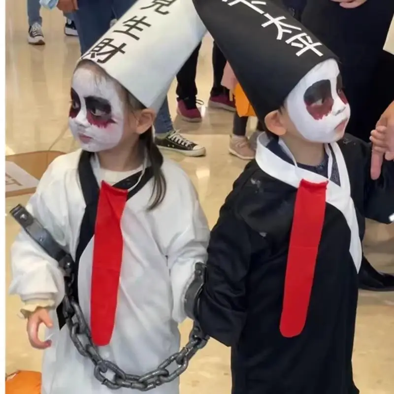 loween Children's Bla And White Unusual Cosplay Costume Death God's Qing Dynas Horror Ghost Outfit Performance Clothes