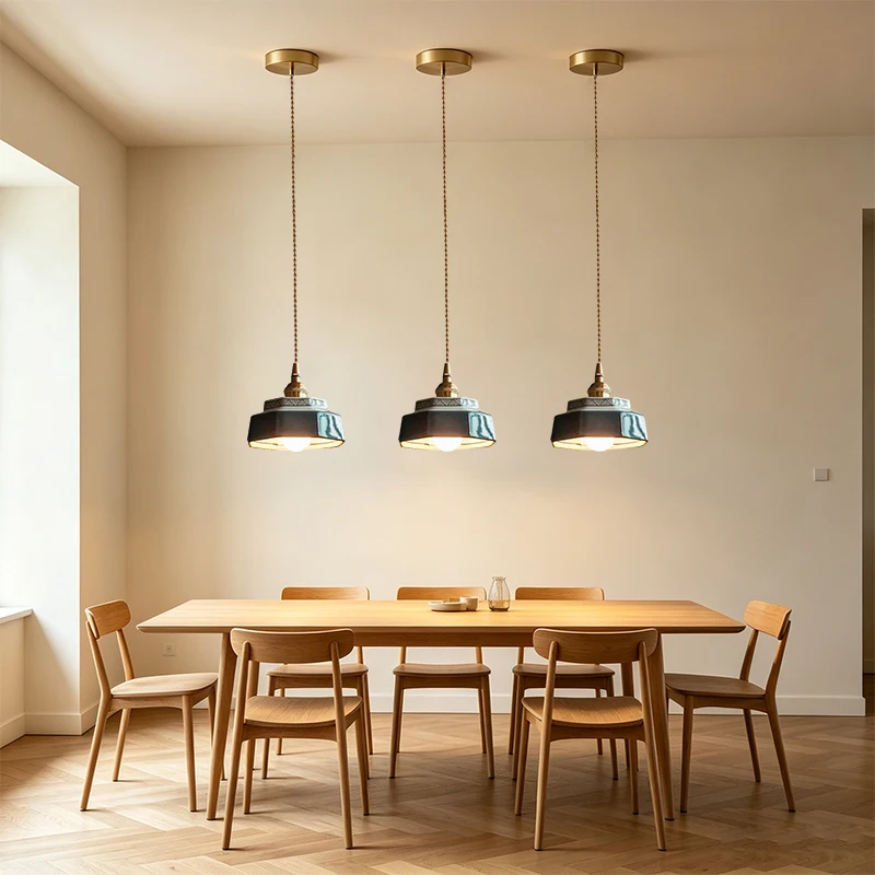 New Chinese Style Restaurant Hotel Pendant Light Retro Balcony Dining Table Ceramic Hanging Lamp Bedroom Bedside LED Chandelier