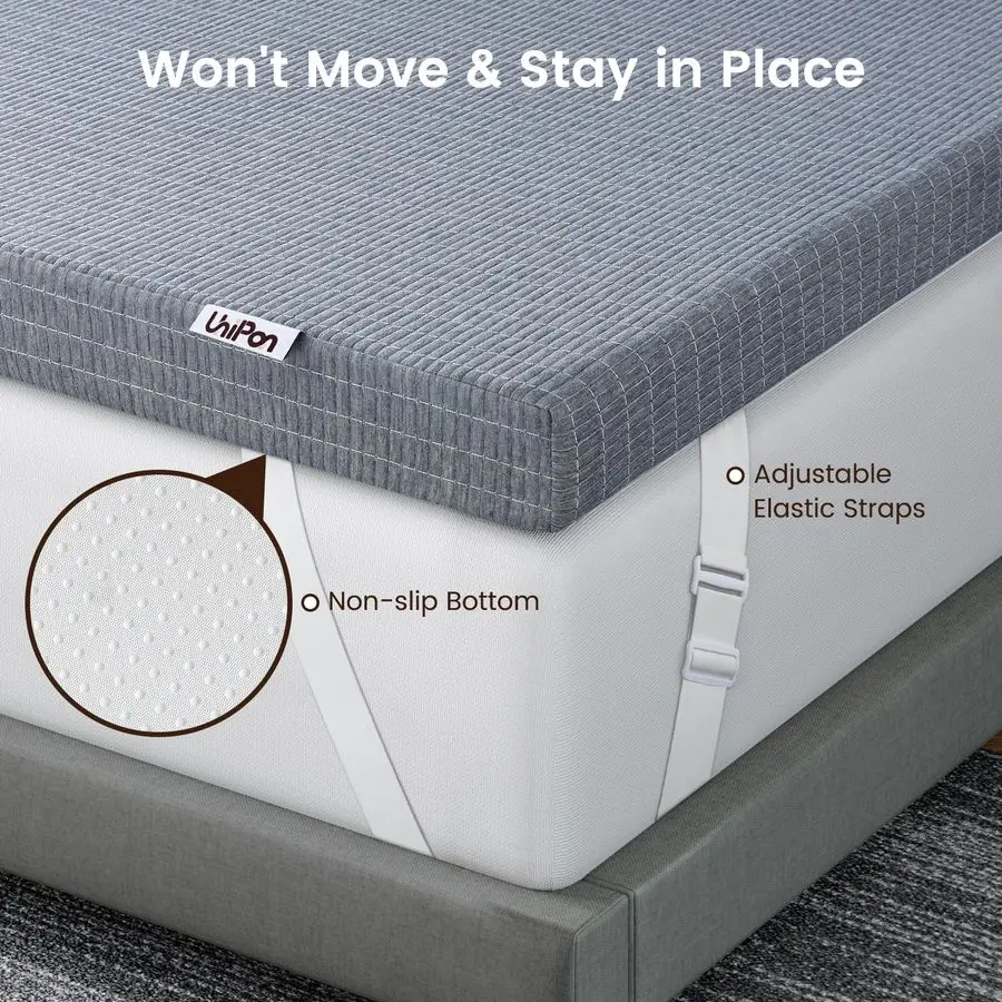 Mattress Topper King, 4 Inch CharcoalInfused Extra Firm Memory Foam Bed Topper for Back Pain Relief and Spinal Alignment, DualSi