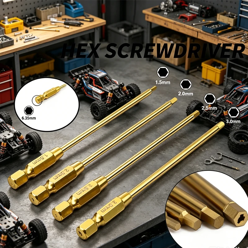 Sechskantschlüssel- und Elektroschraubendreher-Set aus Hartlegierungsstahl 1,5-3,0 mm für RC-Autos |   6,35mm Schaft |   Langlebige Präzisionswerkzeuge
