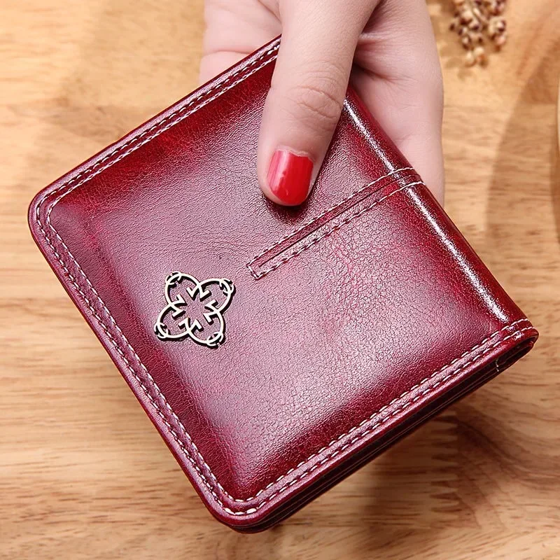 New Women\'s Luxury Leather Mini Purse Coin Bag Clasp Short Purse Solid Color Small Women\'s Clutch Bag Carteira Feminina Wallet