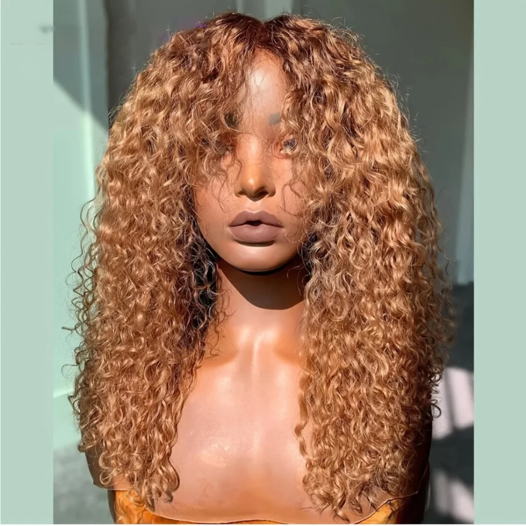 

26“ Soft Glueless Kinky Curly Lace Wig Natural Blond Long 180Density with Bangs For Women BabyHair Preplucked Heat Resistant