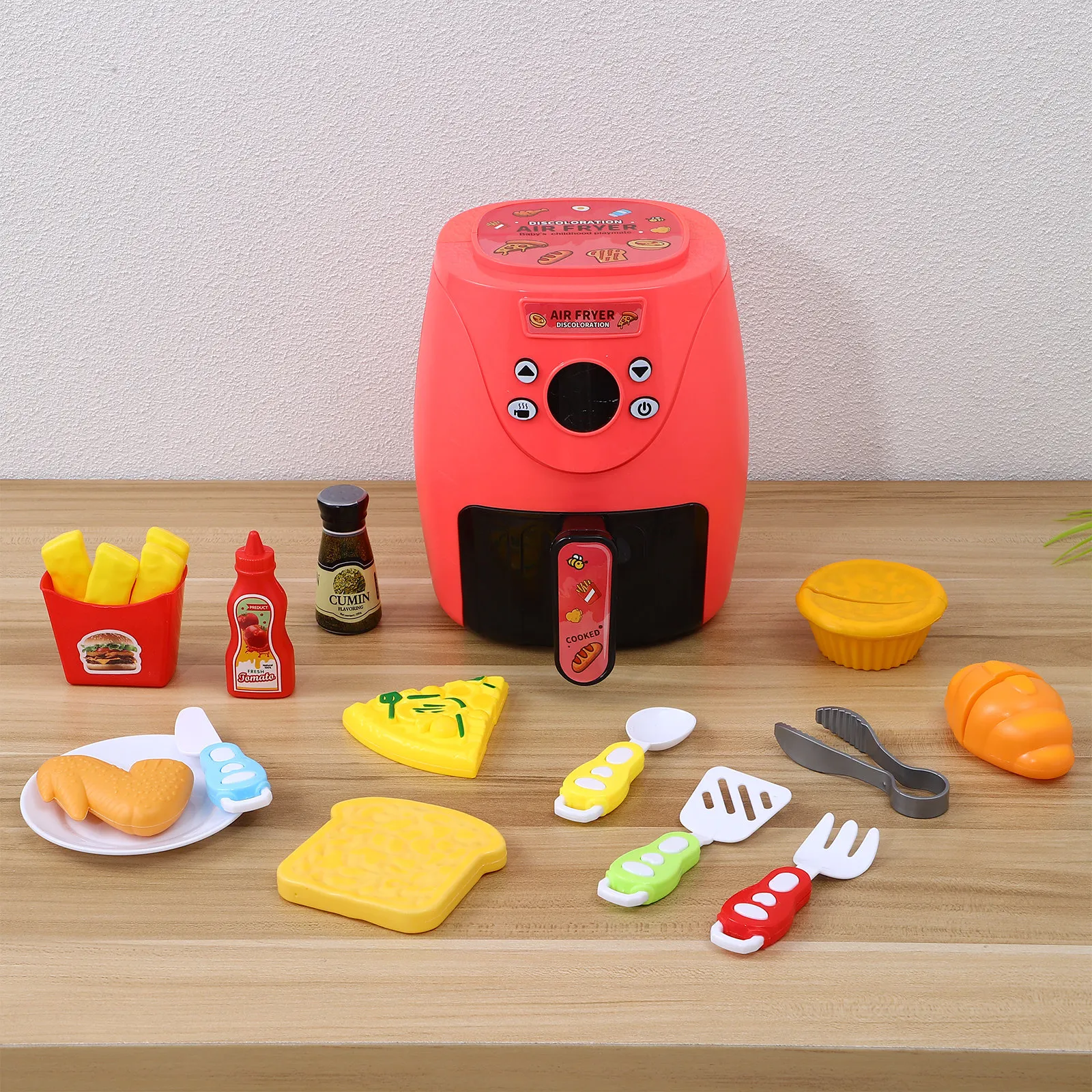 

Игровой набор «Кухня» с имитацией аэрофритюрницы, меняющий цвет, с разнообразными игрушечными продуктами: тосты, пицца, хлеб, картофель фри, крылышки, тарталетки