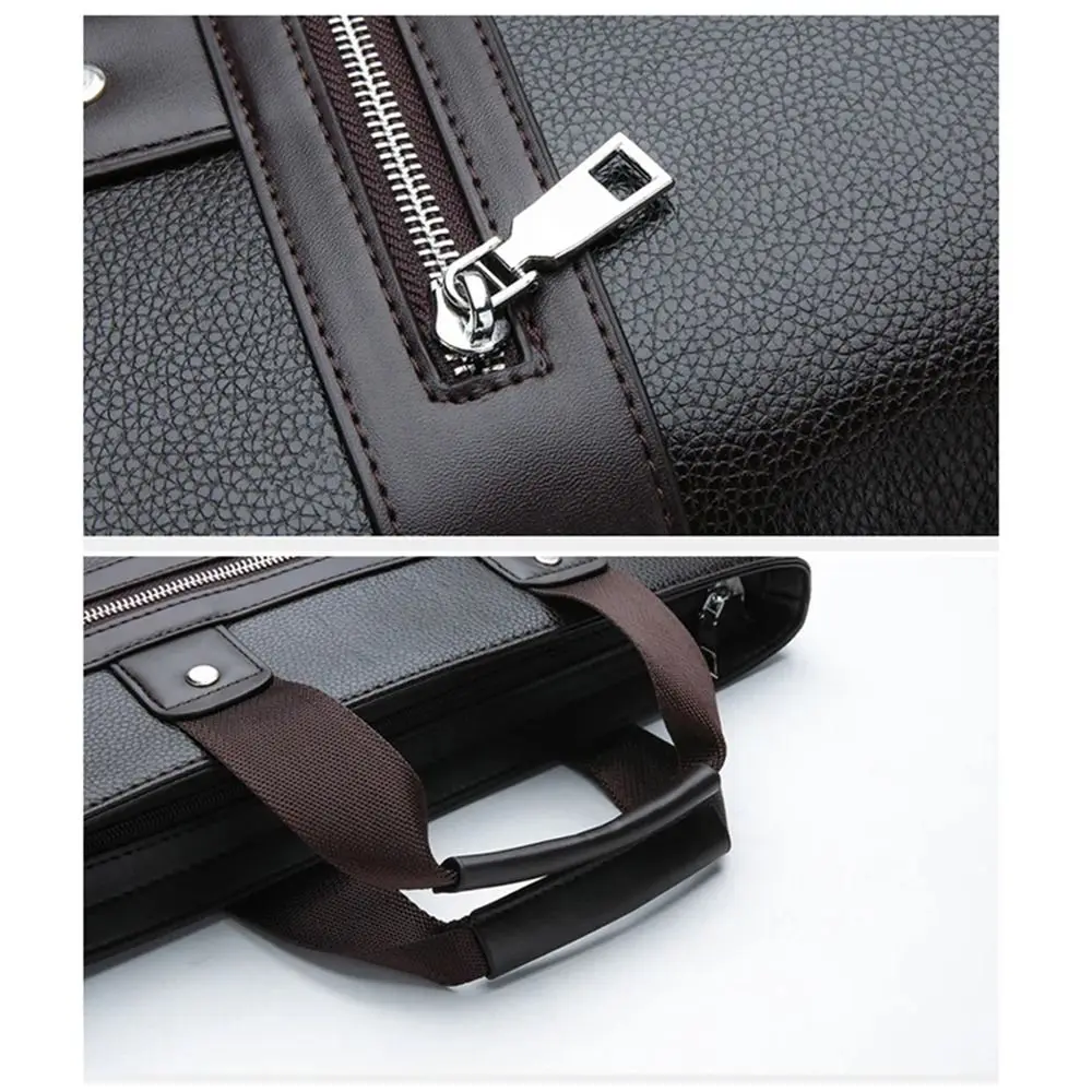Large Capacity PU Leather Briefcase Paper Organizer Zipper Closure Business Documents Bag Oxford Cloth Multifunctional
