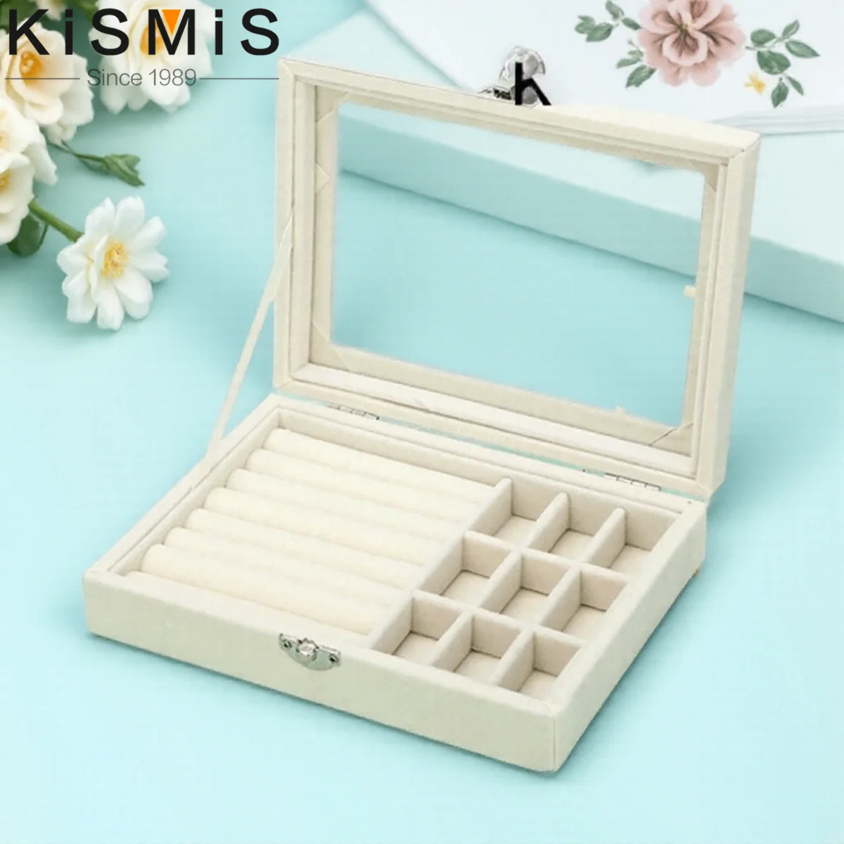 

Velvet Ring Organizer Box Clear Lid Jewelry Holder Dust-Proof Storage Tray for Rings Earrings Multiple Jewelry Pieces