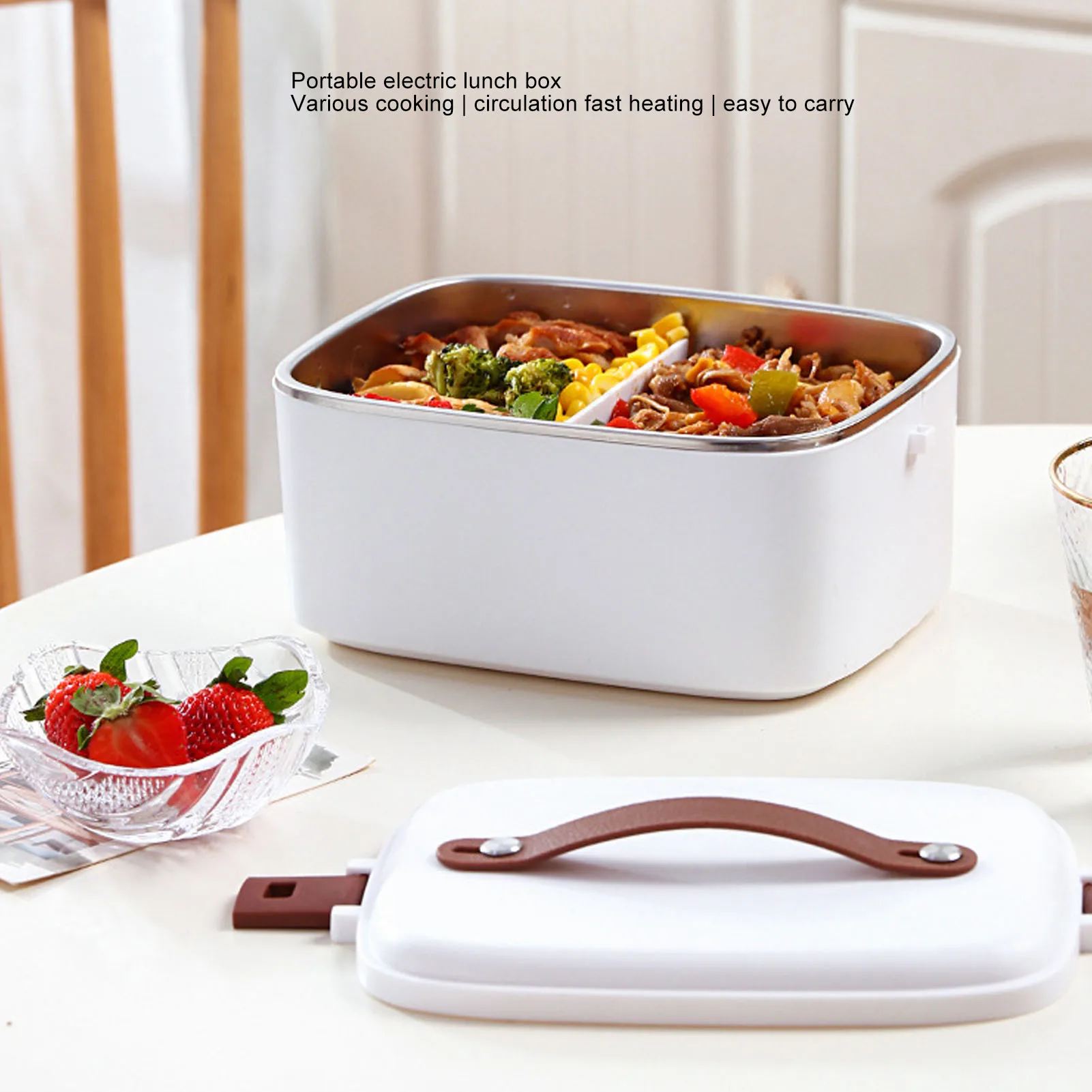 Electric Lunch Box, 70W 1.8L Stainless Steel Food Heater, Car & Home Use - Fast Warming, Food Grade Material, 360° Heating