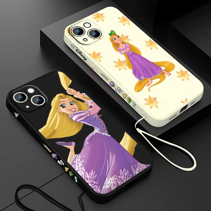 Tangled Disney Animation Phone Case For Apple iPhone 15 14 13 12 11 Pro Max Plus 8 7 SE Liquid Left Rope Capa Cover