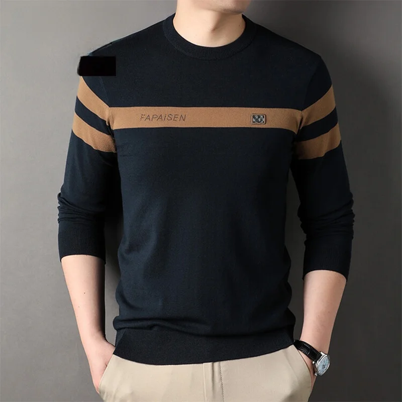 

TUCANO Autumn Faion Thin Loose Men's Knitted Sweater round Ne Overhead Striped T-irt Comfortable Elastic Base Layer Top