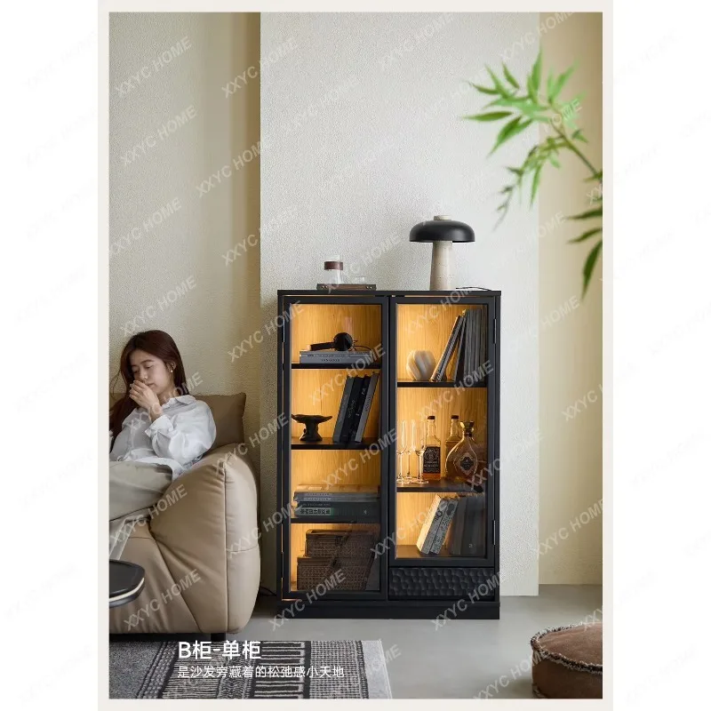 XX Medieval style combination half wall storage bookcase living room wall display cabinet ash wood integrated solid wood cabin