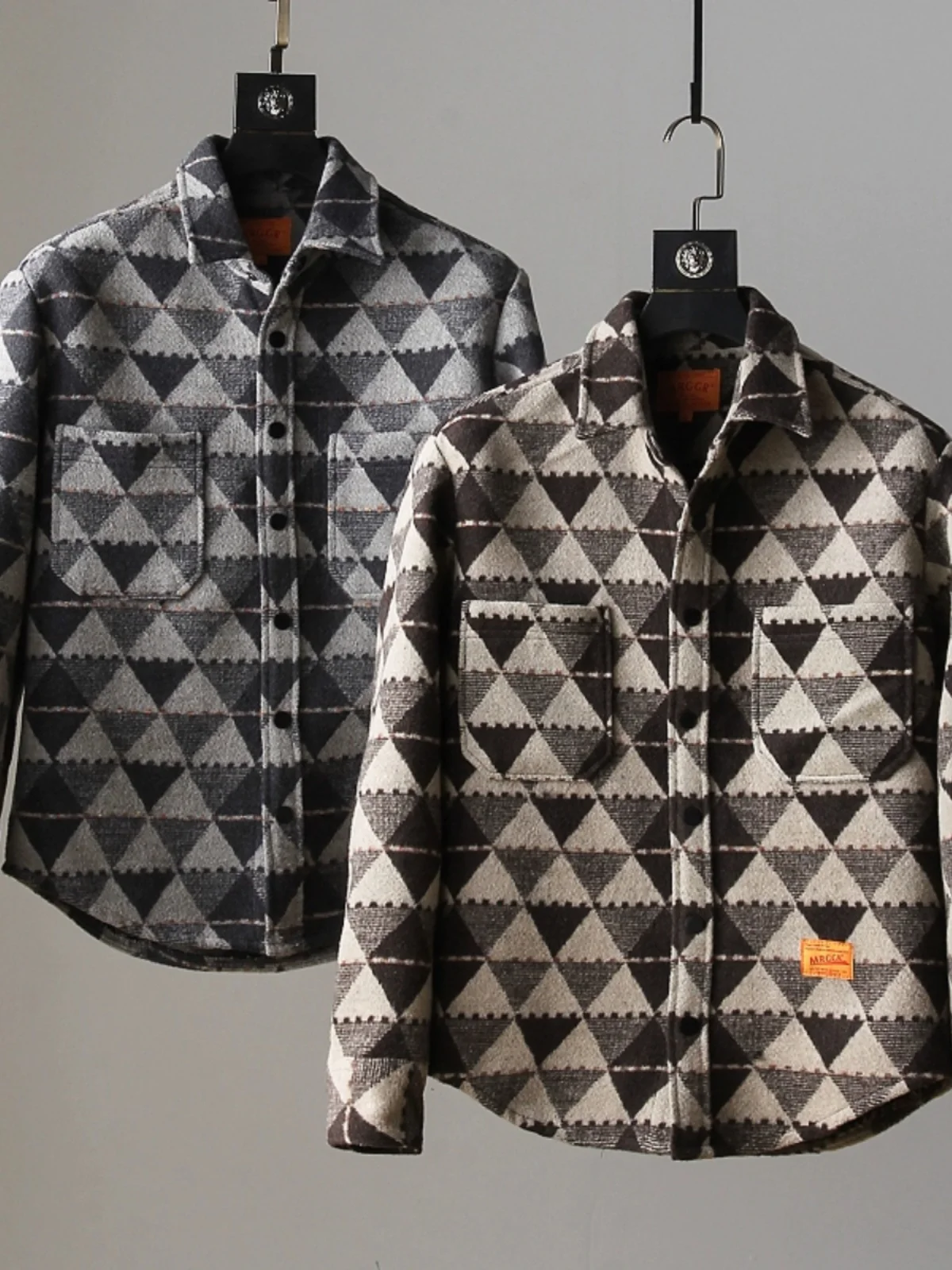 

Thiened Woolen Long Sve irt Warm Casual Retro Japanese Sle Diamond Patterned Men's Outerwear Stand Fit Autumn irt