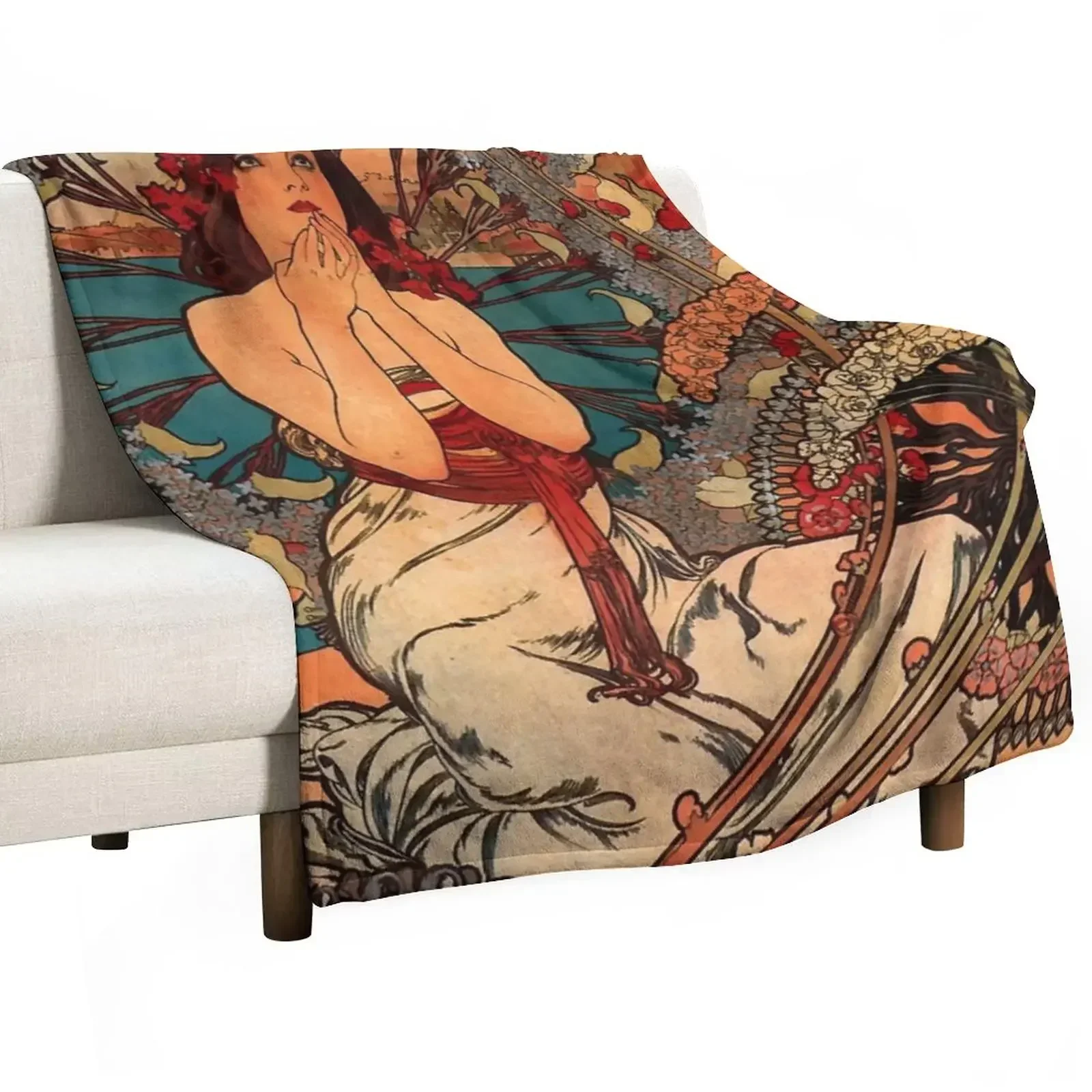 

Monaco Monte Carlo.1897,Alphonse Mucha,litography Throw Blanket Thin Soft Plush Plaid wednesday Decorative Sofa Blankets