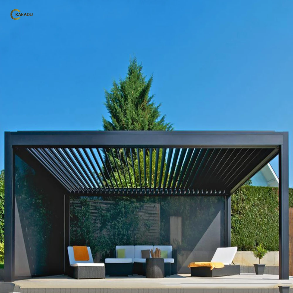 KAKADU Motorized Louvered Pergola Aluminum Powder Coated Rainproof Outdoor Furniture for Parties Available in Choice of Colors