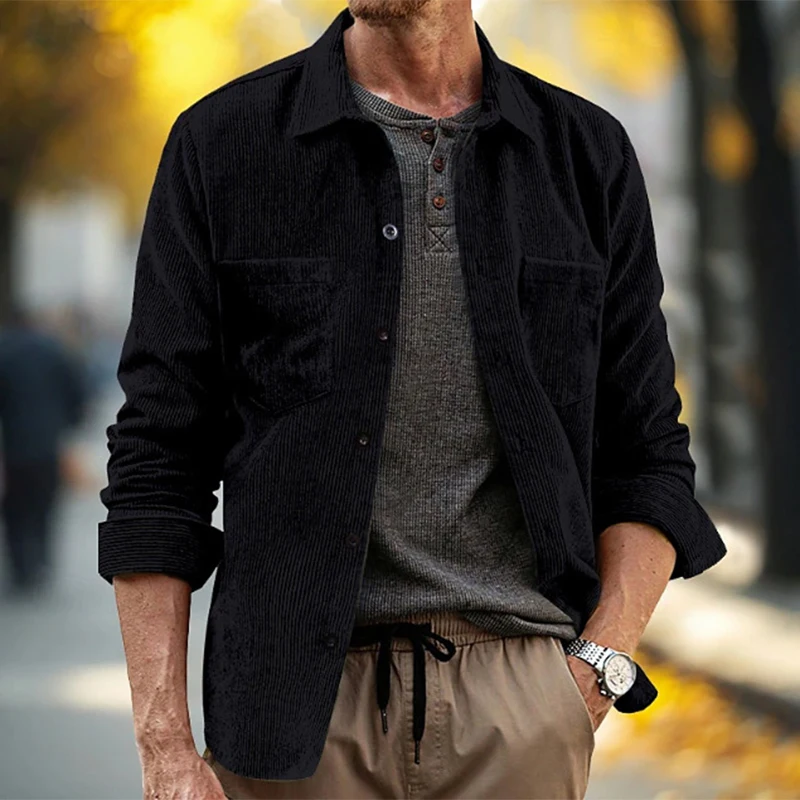 

Fashionable Mens Long Sleeve Corduroy Jacket Shirt Tops Solid Color Striped Textured Cardigans Men's Clothes Vintage Shirt Coats