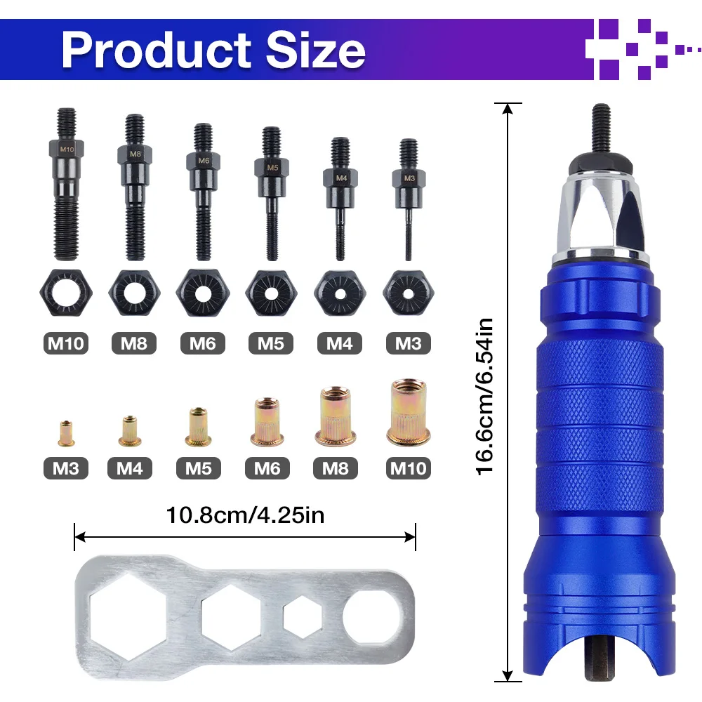 M3-M10 Rivet Nut Gun Electric Rivet Nut Gun Conversion Head Rivet Nut Tool Pull Rivet Gun Cordless Rivet Gun, For Electric Drill