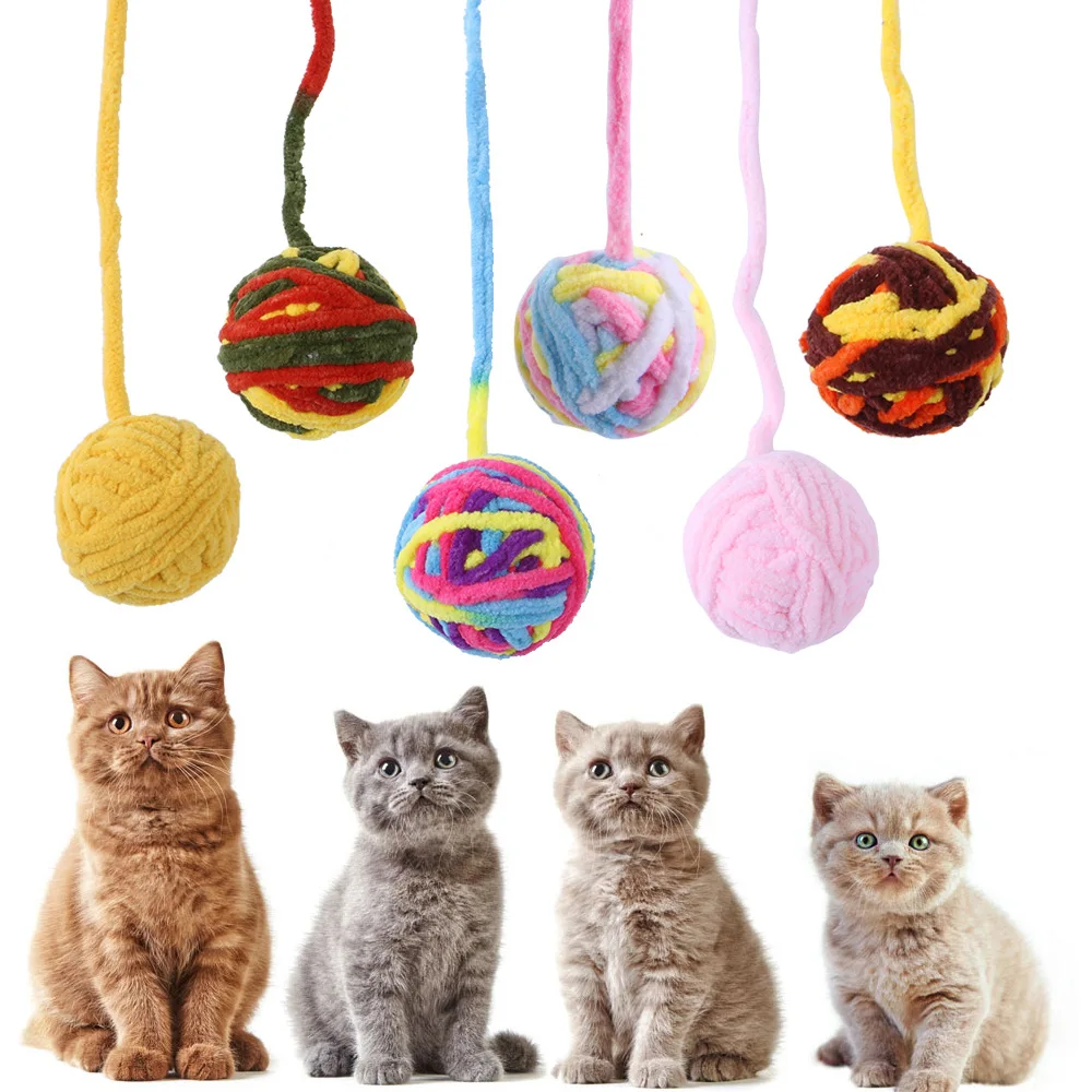 Pet Cat Toys Are Self Entertaining Chew and Tease Cats Toy Balls Colored Wool Balls Cat Supplies Fidget Toy for Pet Accessories