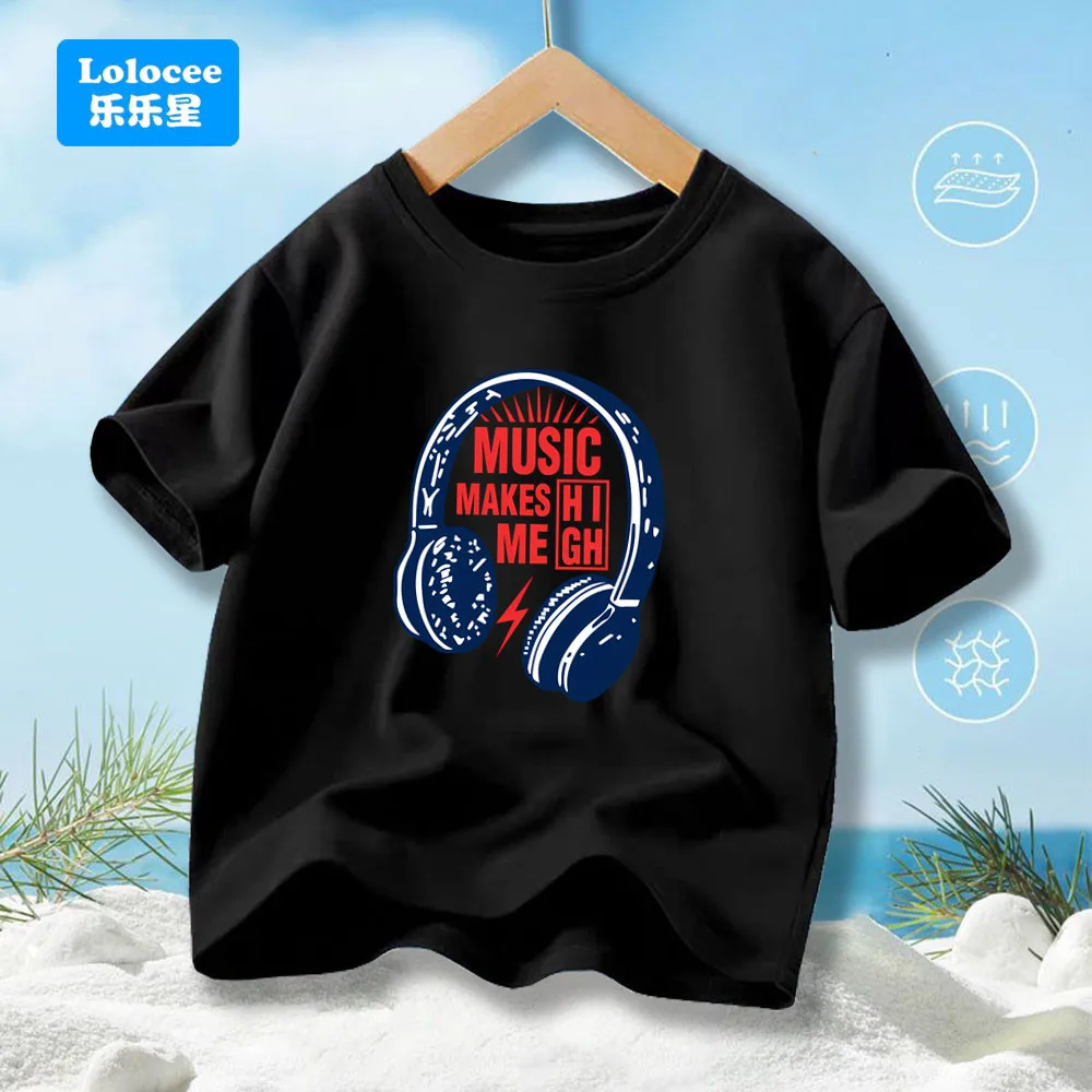 

Cool Boys' T-Shirt Music Makes Me High Headset T Shirts For Teens Boy Casual Streetwear Tops Kids Summer Cotton Clothes EJYY1